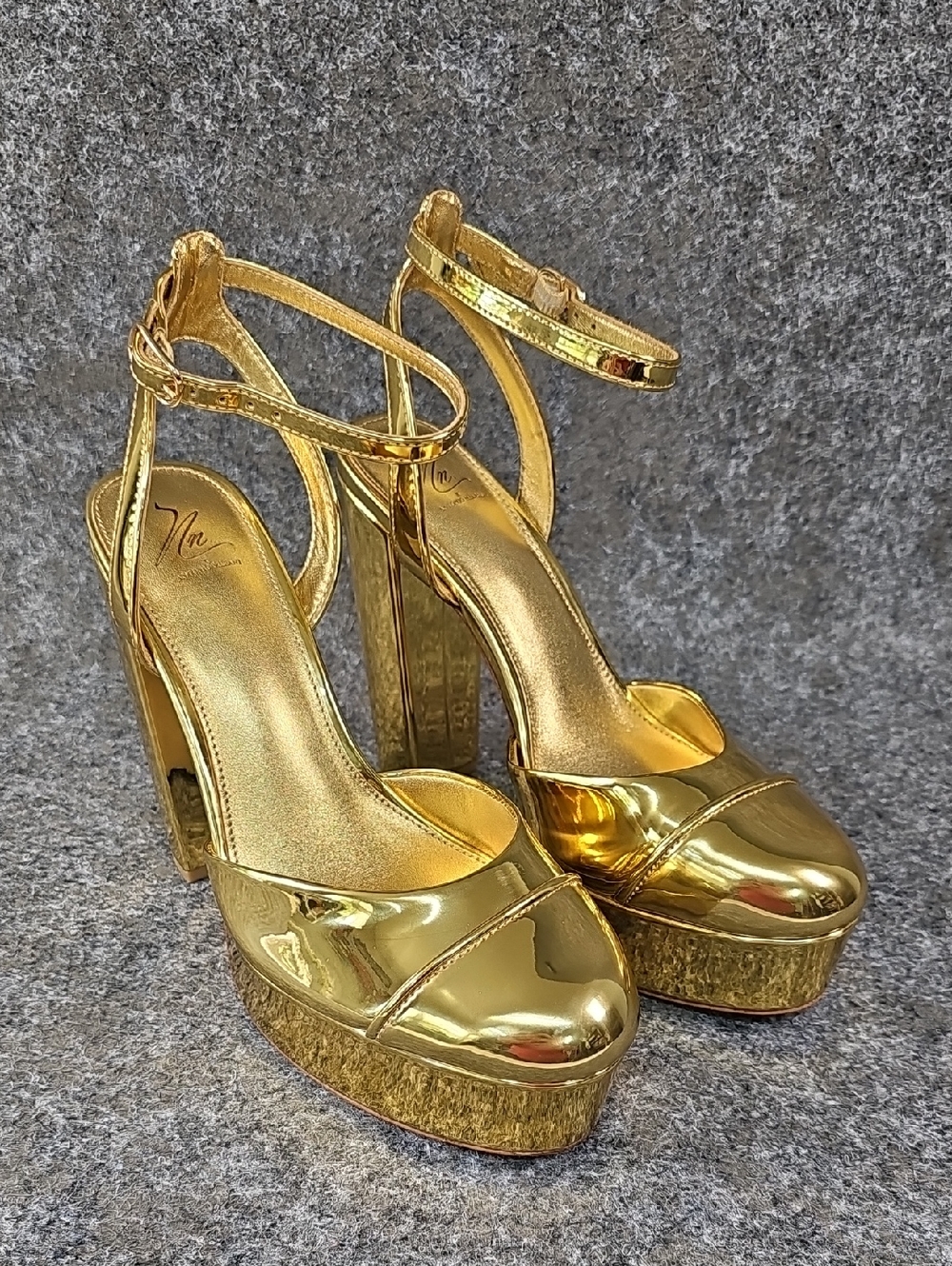 Antonio Melani x The Nat Note Pia Mirror Metallic Platform Pumps, Size 8, NEW